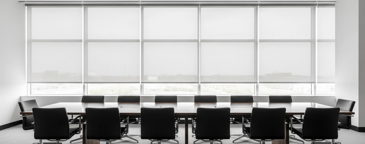 Commercial conference room with coordinated roller shades