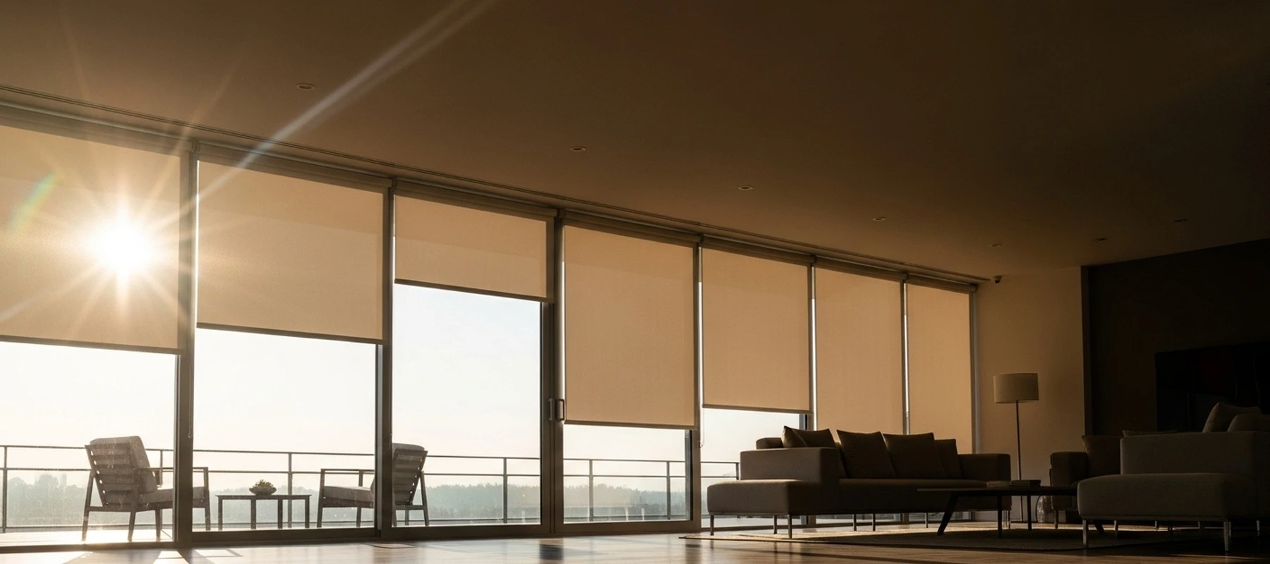 Automated shades in a contemporary room